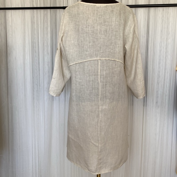 AM Basics 100% linen, beige, lagenlook, asymmetric, button down, tunic!  Large - Picture 3 of 17